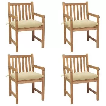 Set 4 bucati scaune de gradina cu perne alb crem, crem