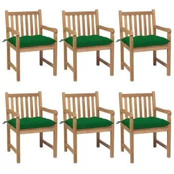 Set 6 bucati scaune de gradina cu perne verzi, verde