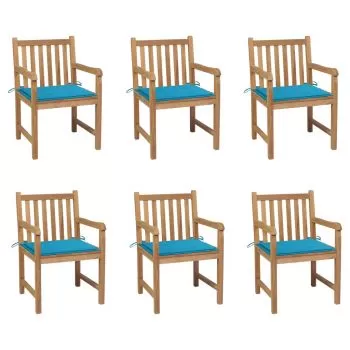 Set 6 bucati scaune de gradina cu perne albastre, albastru