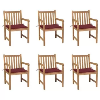 Set 6 bucati scaune de gradina cu perne rosu vin, bordo