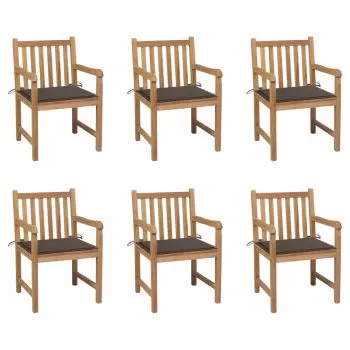 Set 6 bucati scaune de gradina cu perne gri taupe, gri taupe