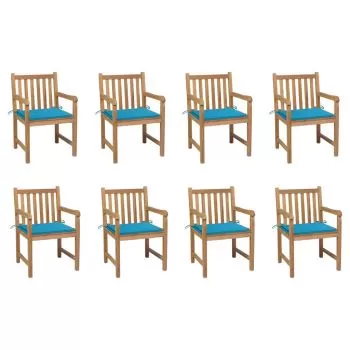 Set 8 bucati scaune de gradina cu perne albastre, albastru