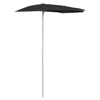  Umbrelă de grădină cu stâlp, negru, 180x90 cm, semirotundă