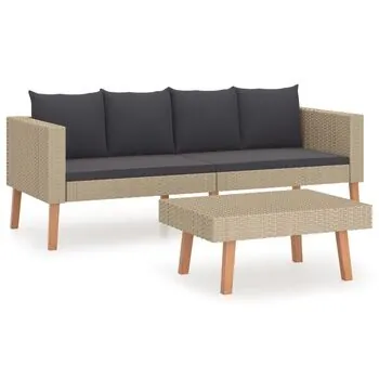  Set mobilier de grădină cu perne, 2 piese, bej, poliratan