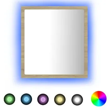  Oglindă de baie cu LED, stejar sonoma, 40x8,5x37 cm, acril