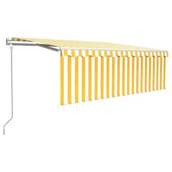  Copertină automată cu stor&senzor vânt&LED, galben&alb, 4x3 m 