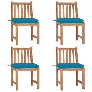 Set 4 bucati scaune de gradina cu perne, albastru deschis
