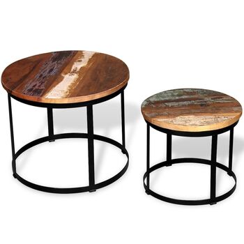  Set măsuță cafea 2 piese 40cm/50cm lemn masiv reciclat rotund