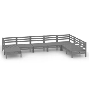  Set mobilier de grădină, 8 piese, gri, lemn masiv de pin