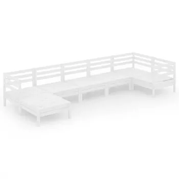  Set mobilier de grădină, 7 piese, alb, lemn masiv de pin