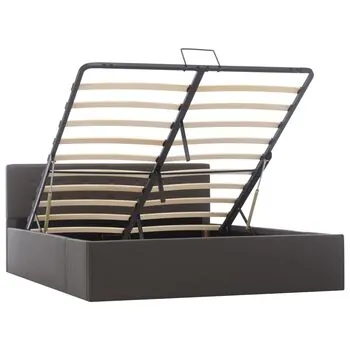  Cadru pat hidraulic, depozitare, gri, 140 x 200 cm, piele eco