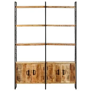  Bibliotecă cu 4 rafturi, 124x30x180 cm, lemn de mango nefinisat
