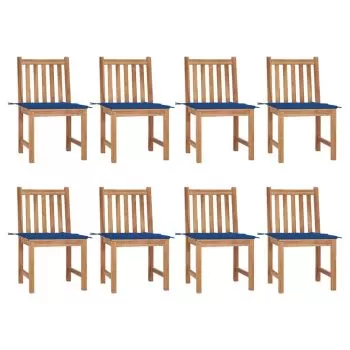 Set 8 bucati scaune de gradina cu perne, albastru regal