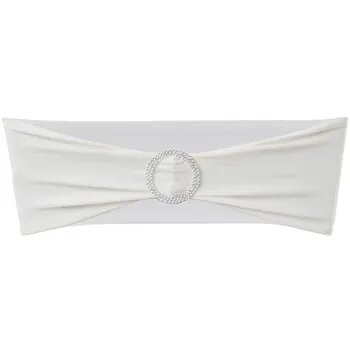 Fundă elastică decorativă scaun, cataramă diamante, crem, 25 buc.