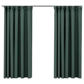  Draperii opace aspect in, cu cârlige, 2 buc., verde, 140x175 cm
