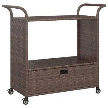  Cărucior de bar cu sertar, maro, 100x45x97 cm, poliratan