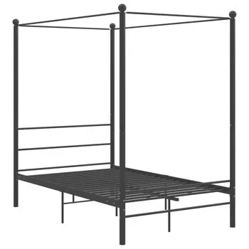  Cadru de pat cu baldachin, negru, 140x200 cm, metal 
