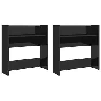  Pantofare de perete, 2 buc., negru extralucios, 60x18x60 cm PAL