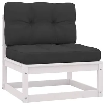  Set mobilier de grădină cu perne, 2 piese, alb, lemn masiv pin