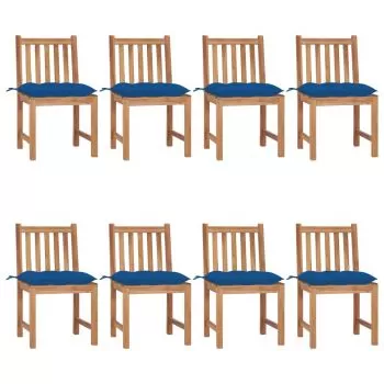 Set 8 bucati scaune de gradina cu perna, albastru