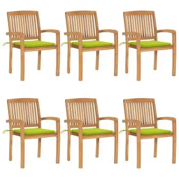 Set 6 bucati scaune gradina stivuibile cu perne, verde deschis