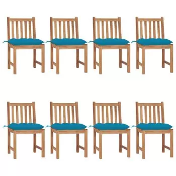 Set 8 bucati scaune de gradina cu perna, albastru deschis