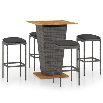  Set mobilier bar de grădină cu perne, 5 piese, gri, poliratan
