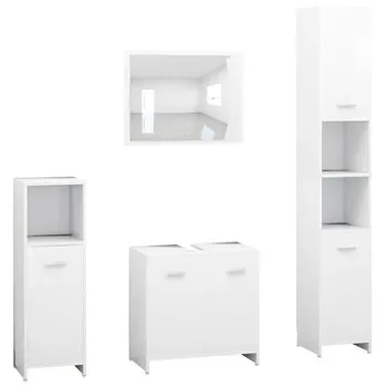  Set mobilier de baie, 4 piese, alb, lemn prelucrat