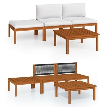  Set mobilier grădină cu perne, crem, 4 piese, lemn masiv acacia