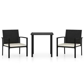  Set de mobilier de grădină, 3 piese, negru, poliratan
