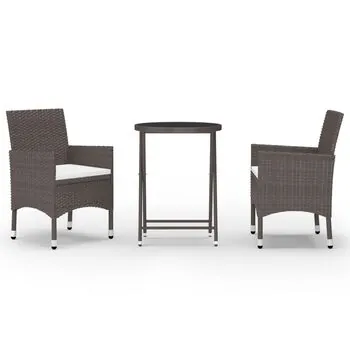  Set mobilier bistro, 3 piese, maro, poliratan/sticlă securizată