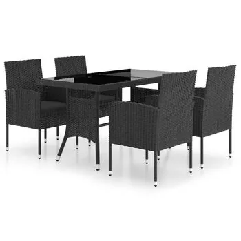  Set mobilier de grădină, 5 piese, negru, poliratan