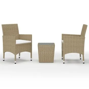  Set mobilier bistro, 3 piese, bej, poliratan/sticlă securizată