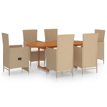  Set mobilier de grădină, 7 piese, bej, poliratan