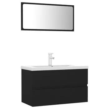  Set mobilier de baie, negru, lemn prelucrat