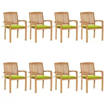 Set 8 bucati scaune de gradina stivuibile cu perne, verde deschis