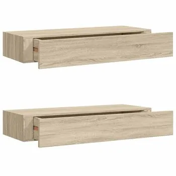  Dulapuri de perete cu sertare 2 buc. stejar 60x23,5x10 cm MDF