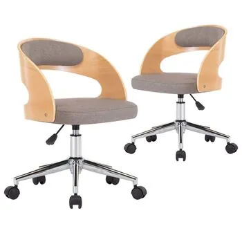  Scaune pivotante de masă 2 buc. gri taupe, lemn curbat & textil