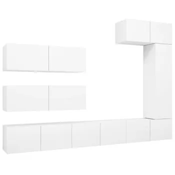  Set dulapuri TV, 7 piese, alb, lemn prelucrat