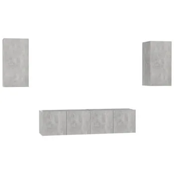  Set dulapuri TV, 4 piese, gri beton, lemn prelucrat