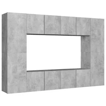  Set de dulapuri TV, 8 piese, gri beton, lemn prelucrat