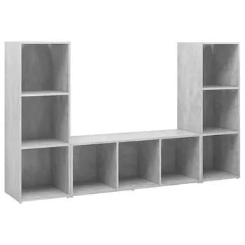  Dulapuri TV, 3 buc gri beton, 107x35x37 cm, lemn prelucrat
