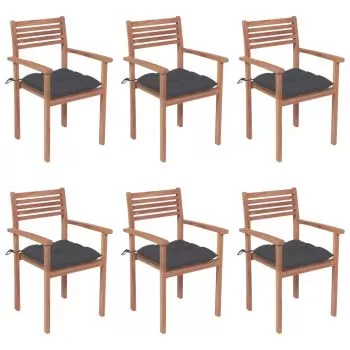Set 6 bucati scaune de gradina stivuibile cu perne, antracit