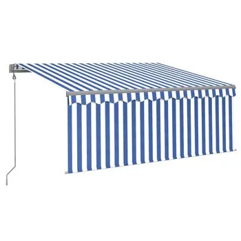  Copertină automată cu stor&LED&senzor vânt albastru&alb 3x2,5 m