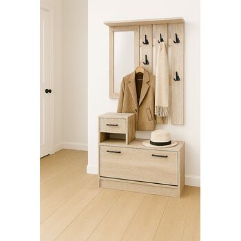 Set mobilier hol Filio, stejar alb, 90x22x116 cm