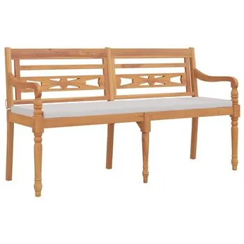  Bancă Batavia cu pernă roșie, 150 cm, lemn masiv de tec