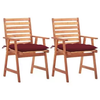 Set 2 bucati scaune de masa exterior cu perne, bordo