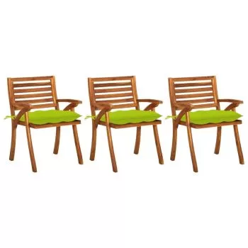 Set 3 bucati scaune de masa gradina cu perne, verde deschis