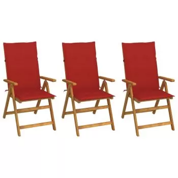 Set 3 bucati scaune gradina pliabile cu perne, rosu