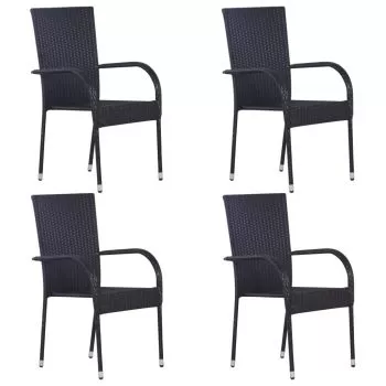 Set 4 bucati scaune de exterior stivuibile, negru